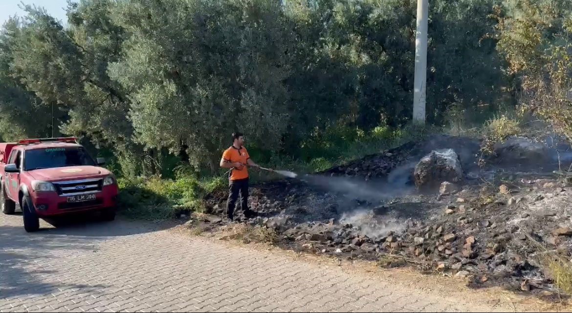 Bursa’da çıkan yangın ormanlık alana sıçramadan söndürüldü
