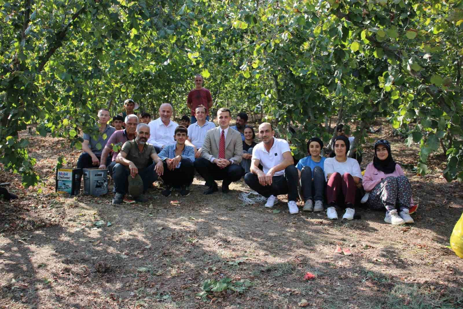 Fındık hasadı yapan işçilerle tarlada sohbet ettiler
