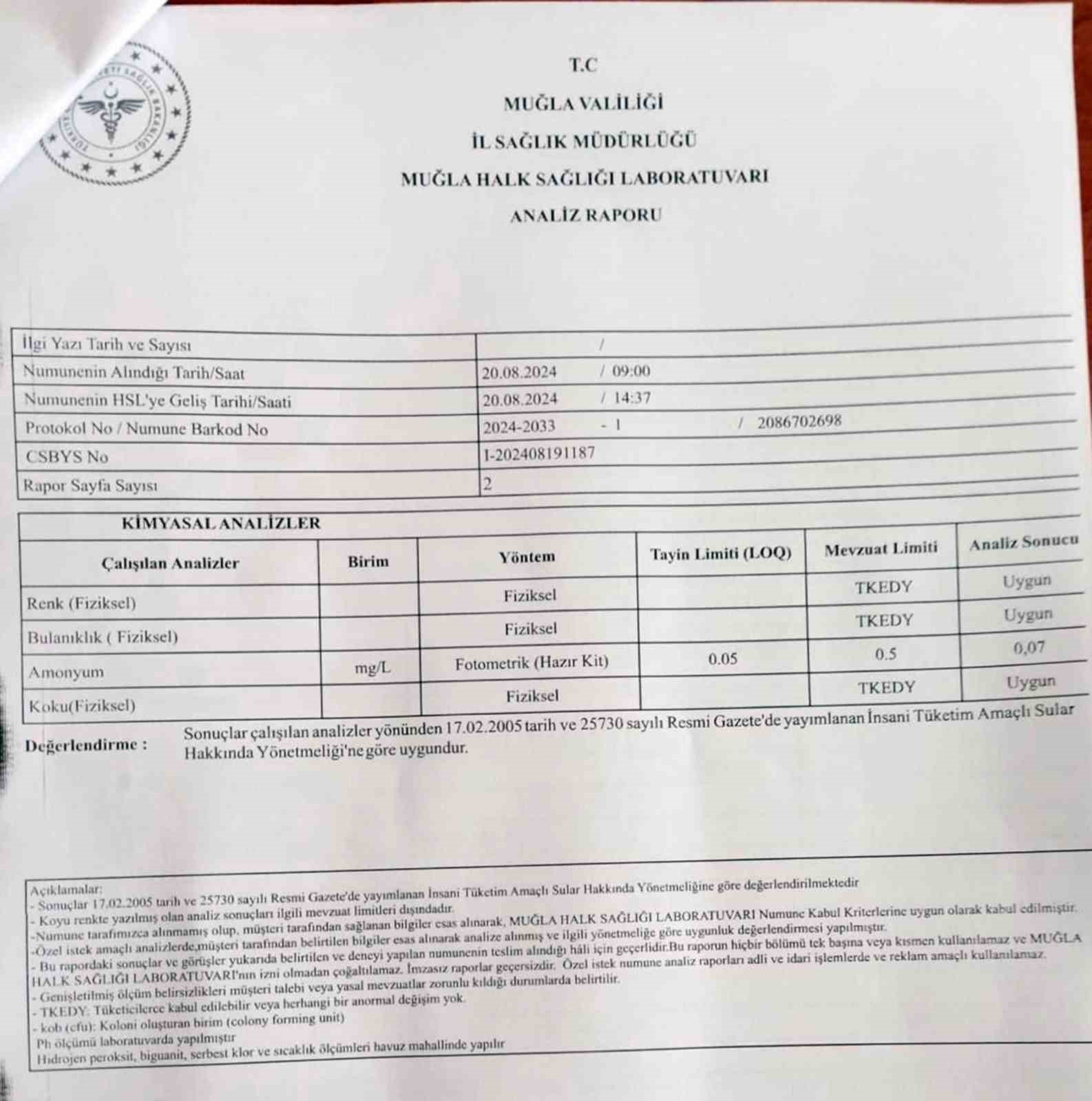 Datça Yazı Mahallesi Belen Mevkii suyu temiz çıktı
