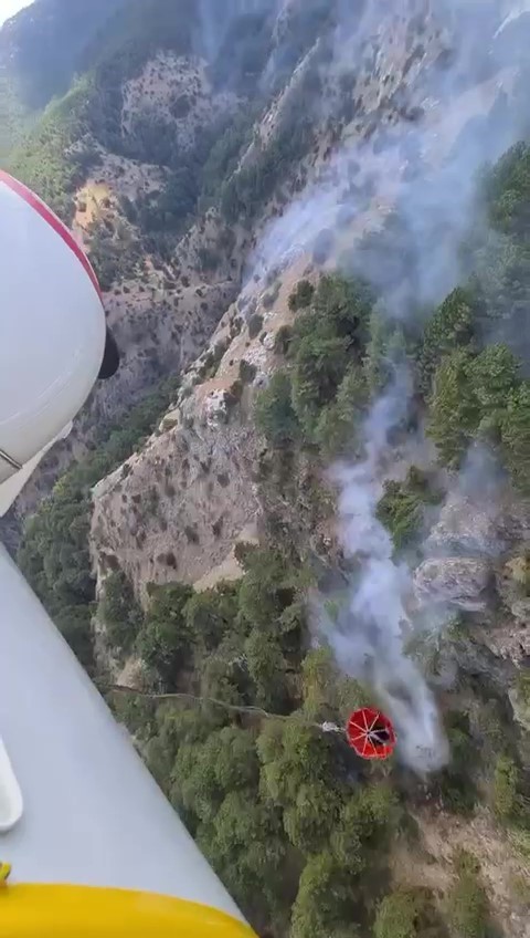 Zirvede başlayan yangın hava müdahalesiyle söndürüldü
