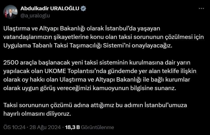 Ulaştırma ve Altyapı Bakanı Uraloğlu: 