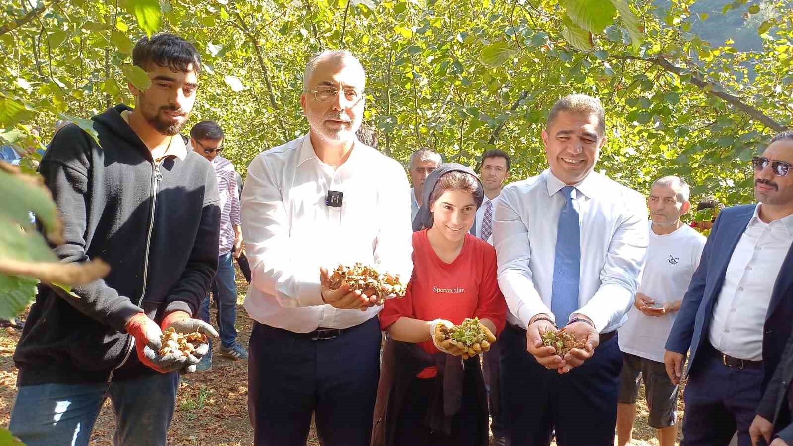 Bakan Işıkhan, işçilerle birlikte fındık topladı
