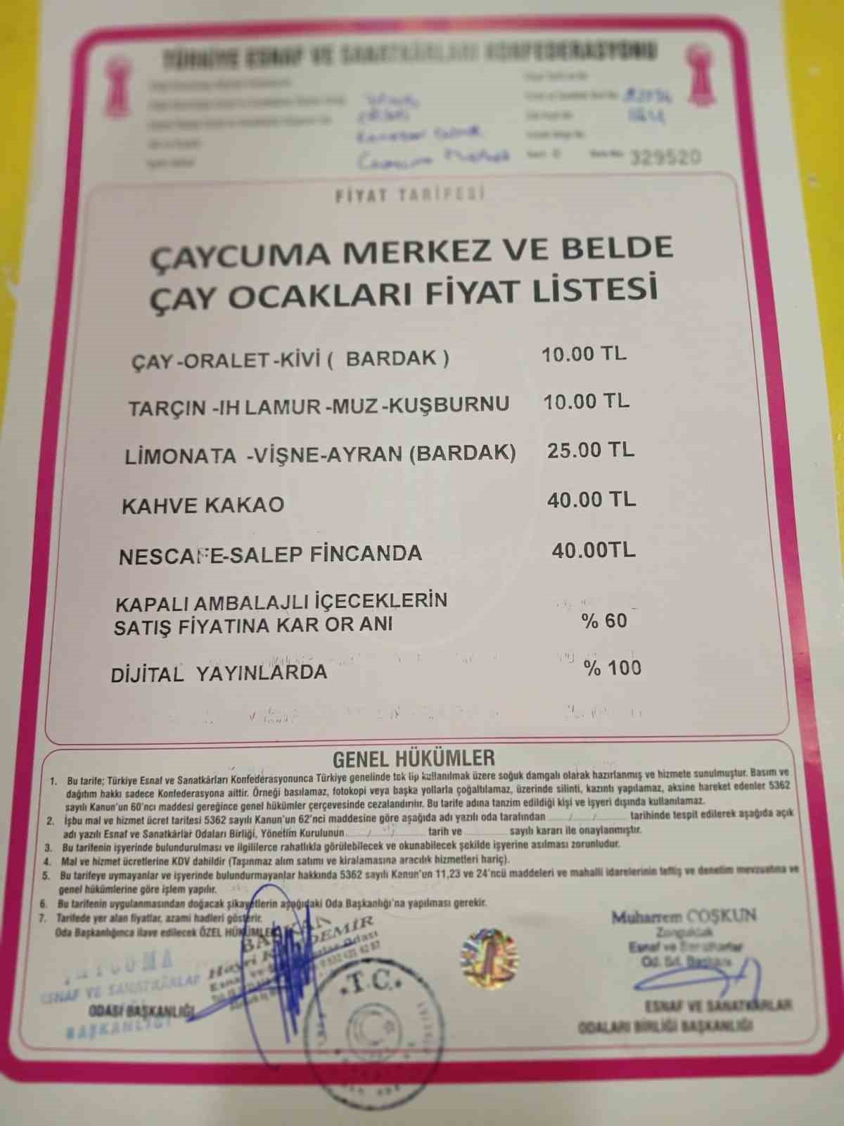 Çaycuma’da çaya ’demli zam’
