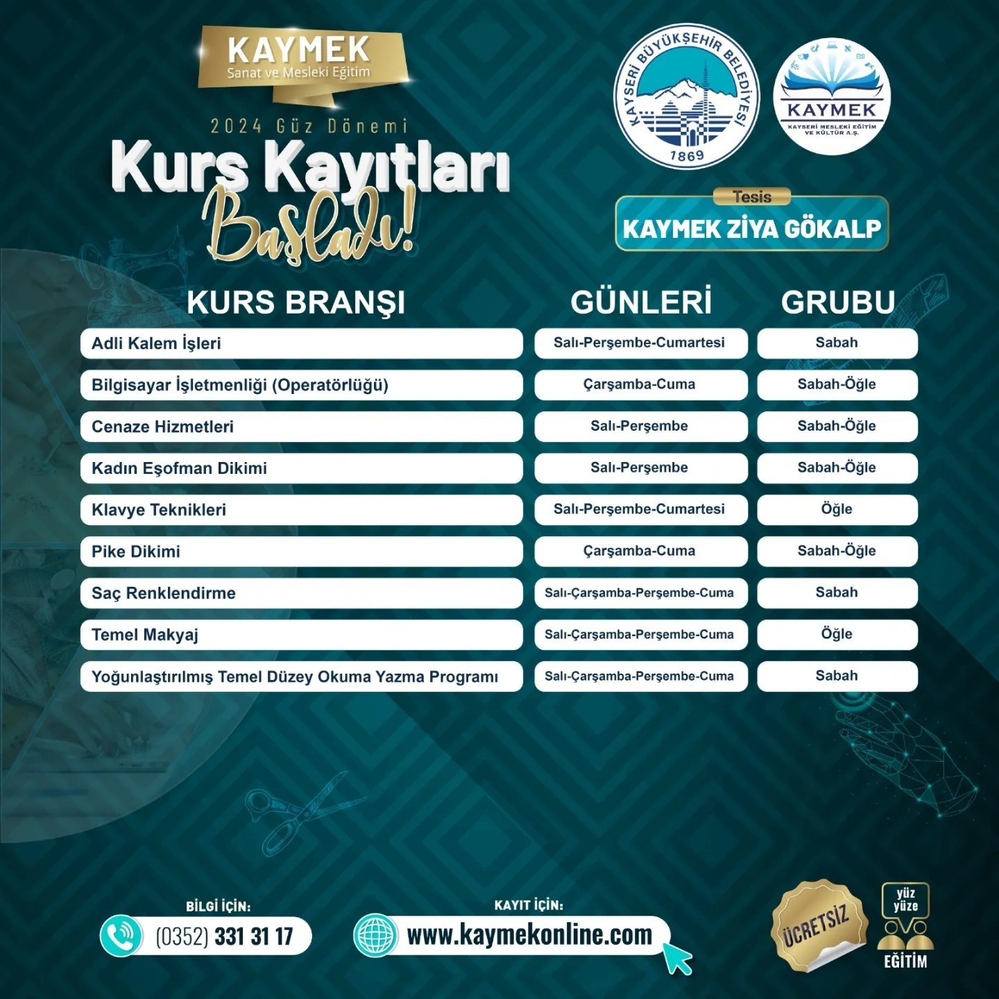 KAYMEK’te 2024-2025 eğitim öğretim yılı kurs başvuruları başladı
