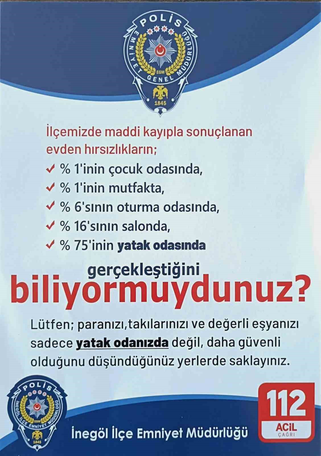 İnegöl’de İlçe Emniyet Müdürlüğü ekiplerinden vatandaşları bilgilendirme çalışması
