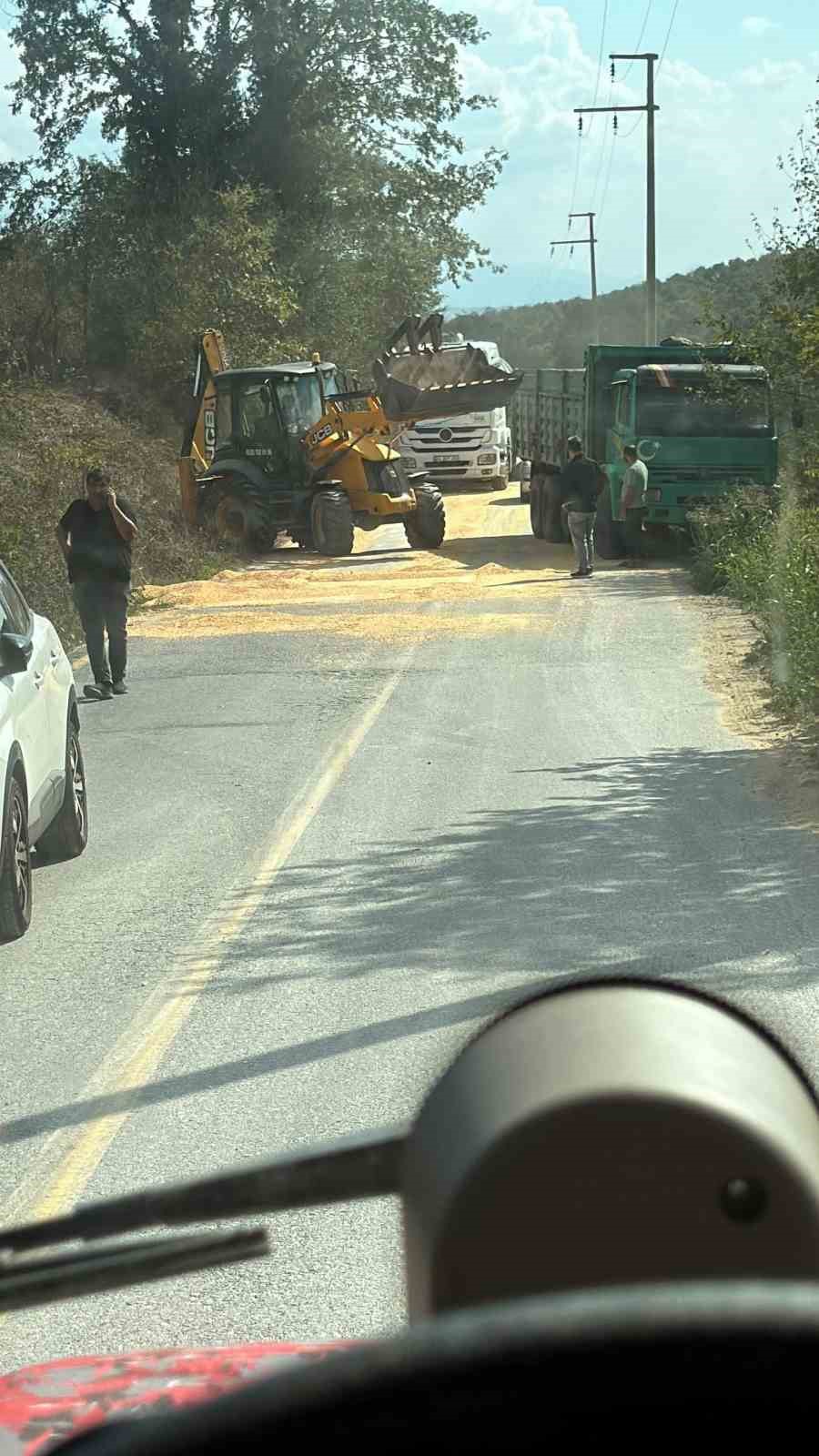 Kamyonun kapağı açıldı yol mısır tarlasına döndü
