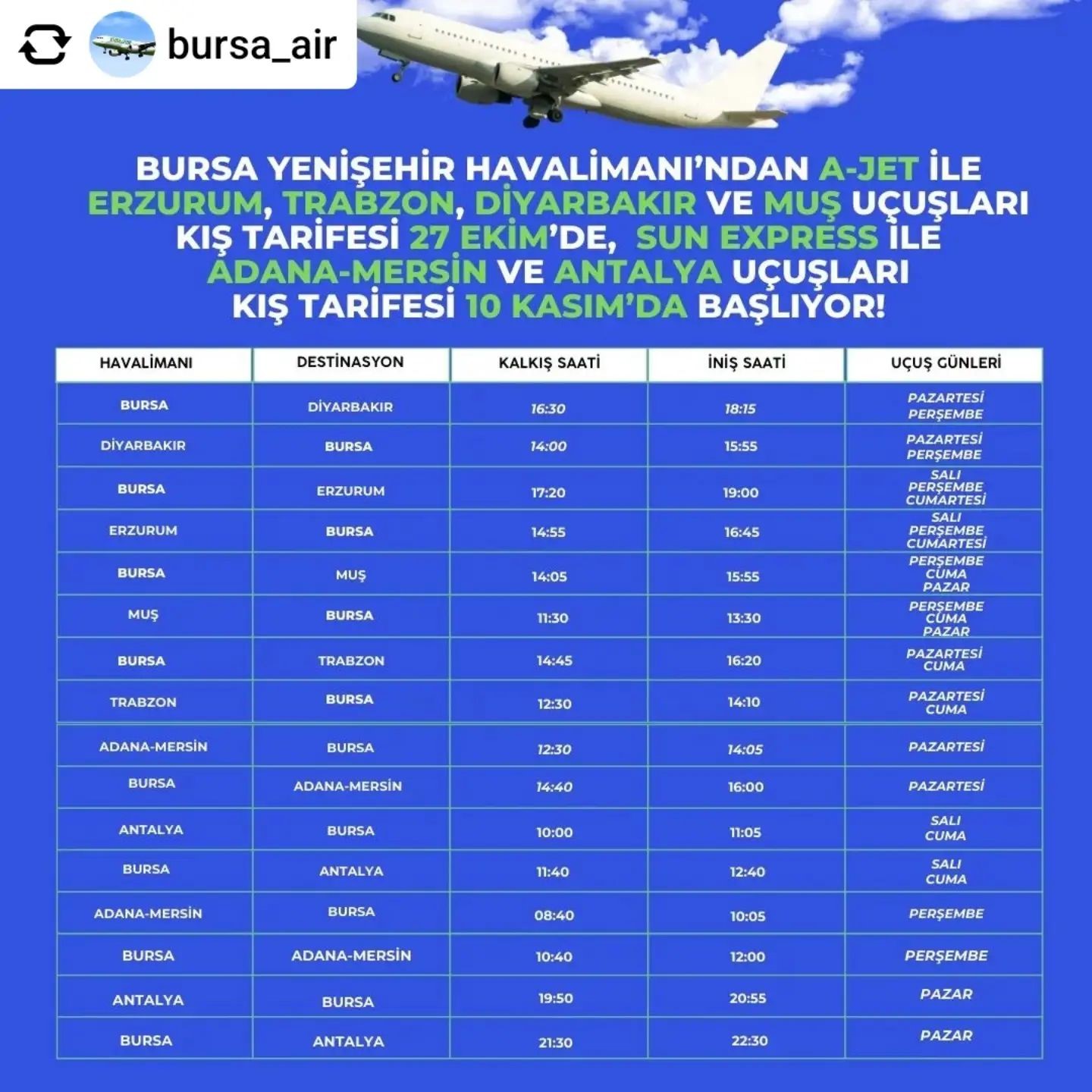 Bursa 27 Ekim’de uçacak
