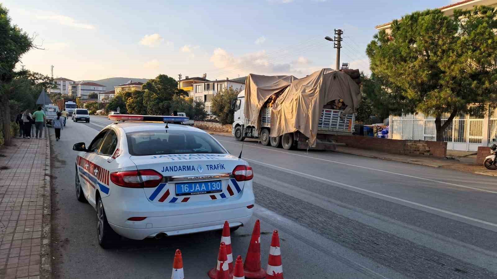 Kamyon virajı alamadı, tomruklar yola saçıldı
