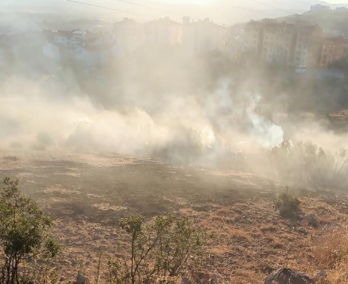 Tavşanlı şehir merkezi yakınında çıkan yangın kokuttu
