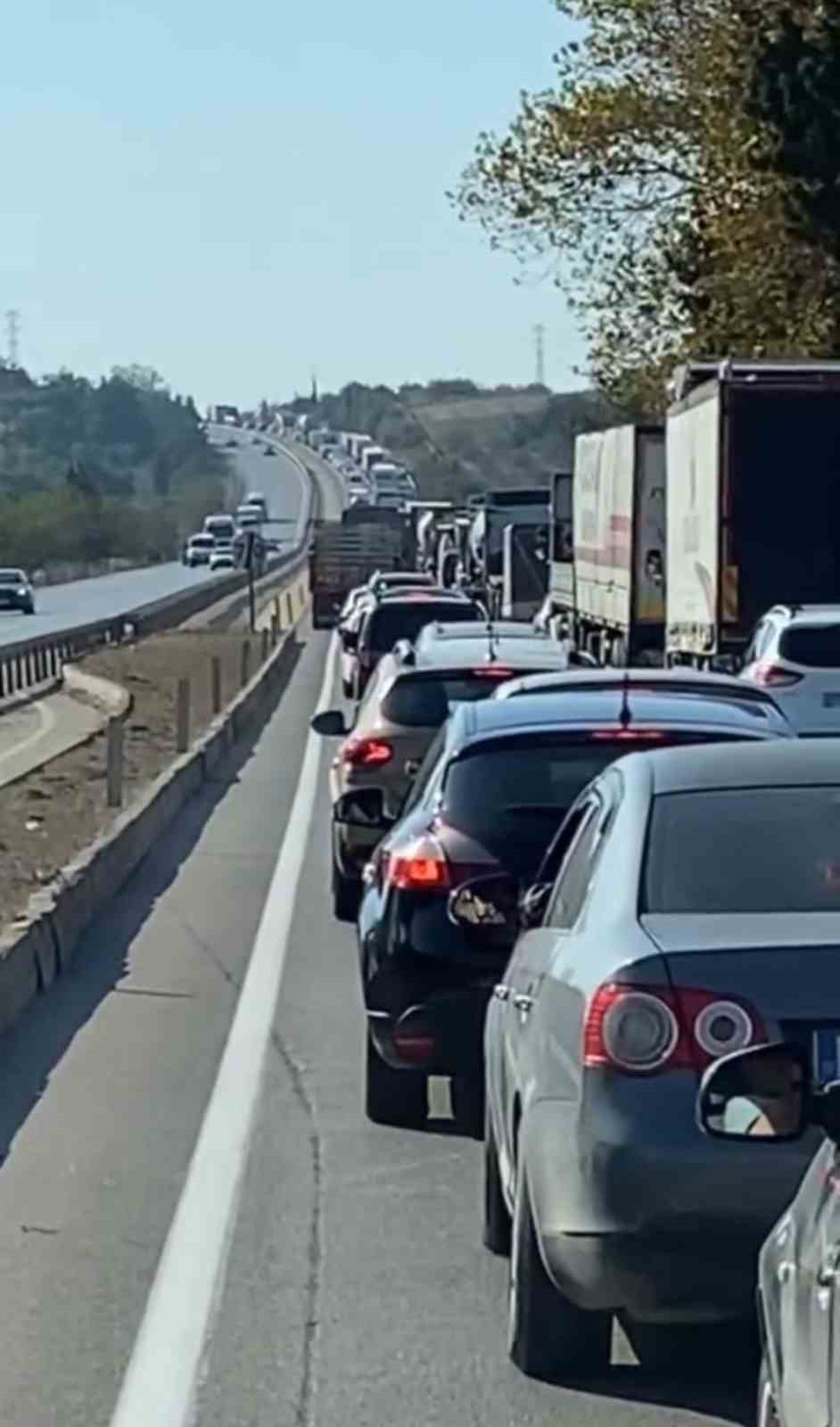 Devrilen tır yolu kapattı, kilometrelerce kuyruk oluştu
