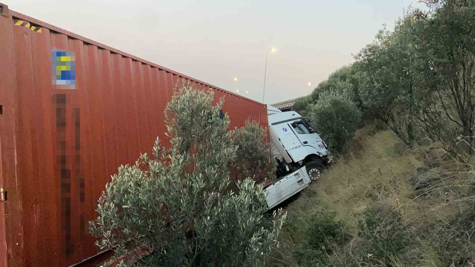 Kontrolden çıkan tır ağaçlık alana daldı, sürücü yaralandı
