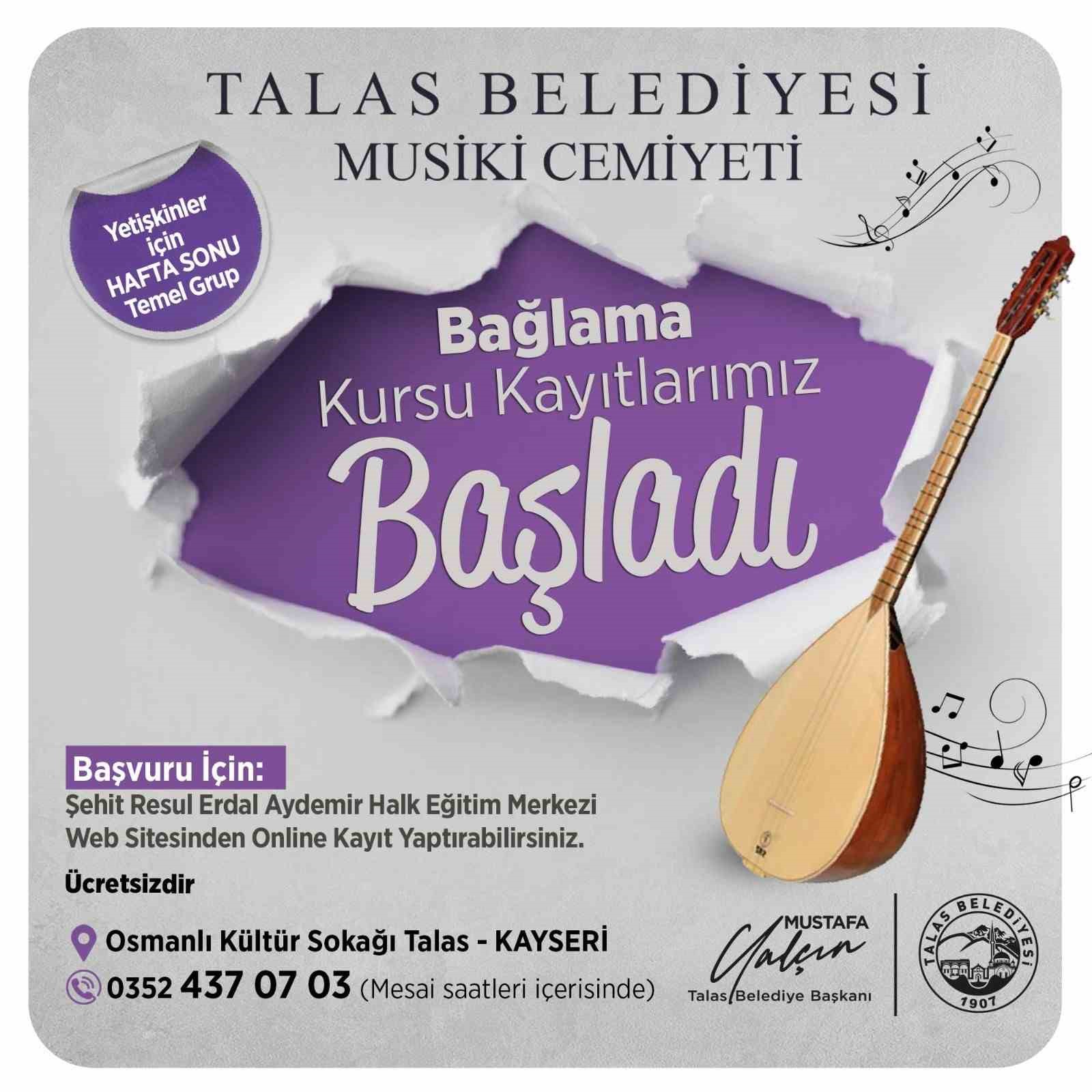 Bağlama öğrenmek isteyenler Talas Musiki Cemiyeti’ne
