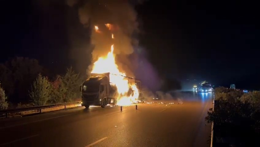 Bursa’da kargo yüklü tır, alev alev yandı
