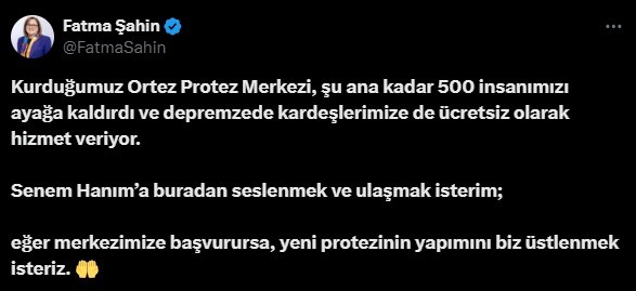 İkinci el protez satılarak dolandırılan depremzede Senem’e Başkan Şahin sahip çıktı
