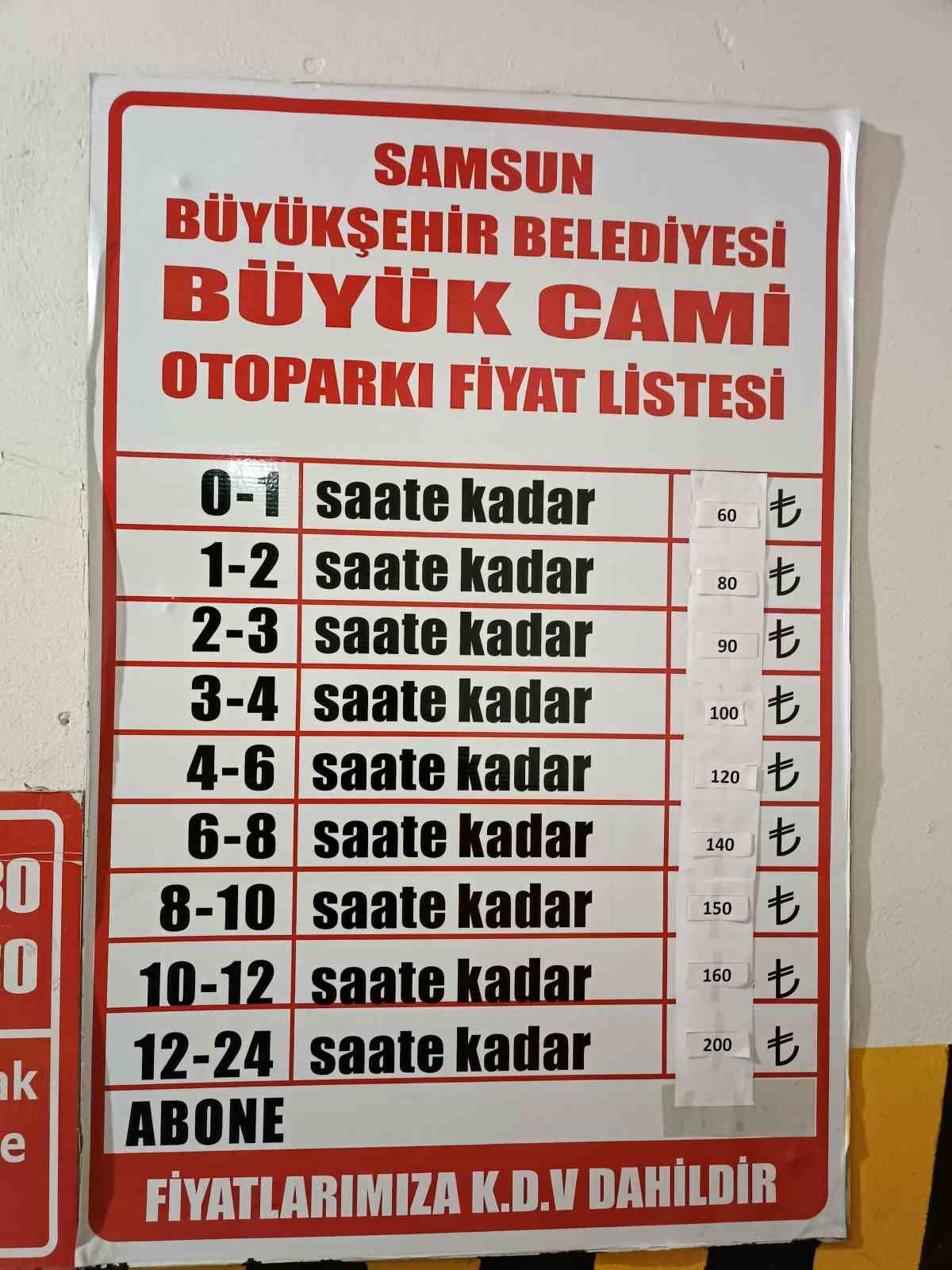 Samsun’da otopark fiyat tarifeleri güncellendi
