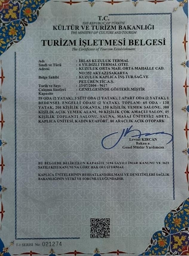 İhlas Kuzuluk Termal Otel’in ‘Sürdürülebilir Turizm Sertifikası’ güncellendi
