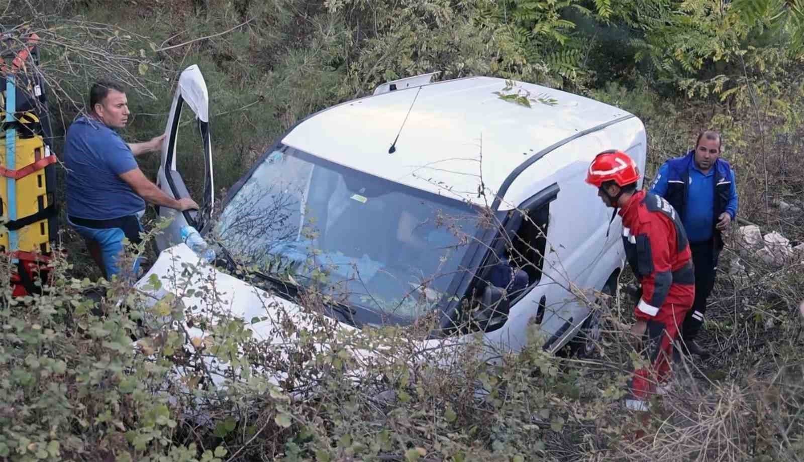 Kargo aracı yoldan çıktı, sürücü yaralandı
