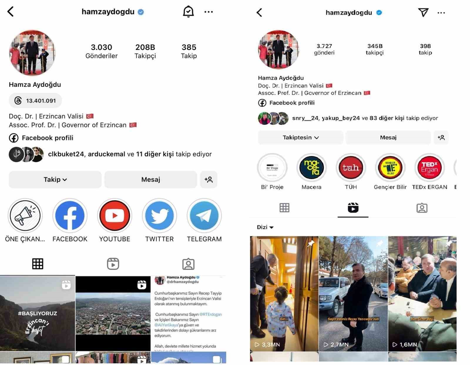Erzincan Valiliği görevine atanan Hamza Aydoğdu, 14 ayda takipçi sayısını 137 bin artırdı
