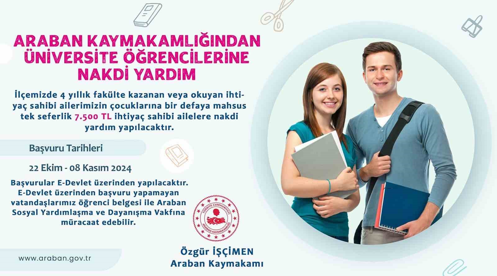 Arabanlı üniversite öğrencilerine 7 bin 500 TL nakdi yardım
