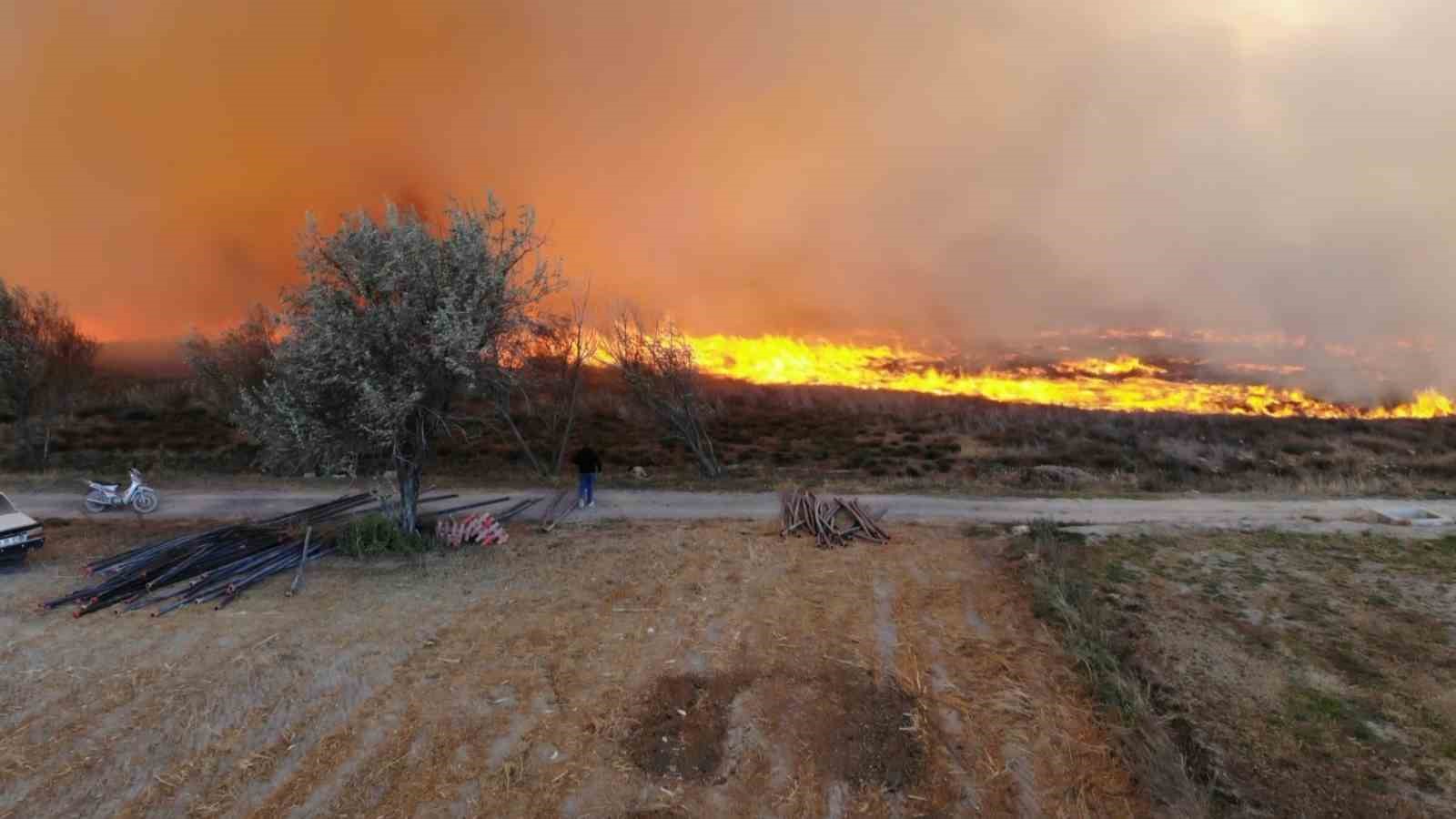 400 dönümlük mısır tarlası ve merada korkutan yangın
