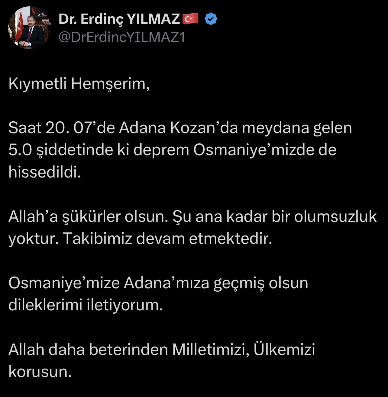 Adana’da meydana gelen deprem Osmaniye’de de hissedildi
