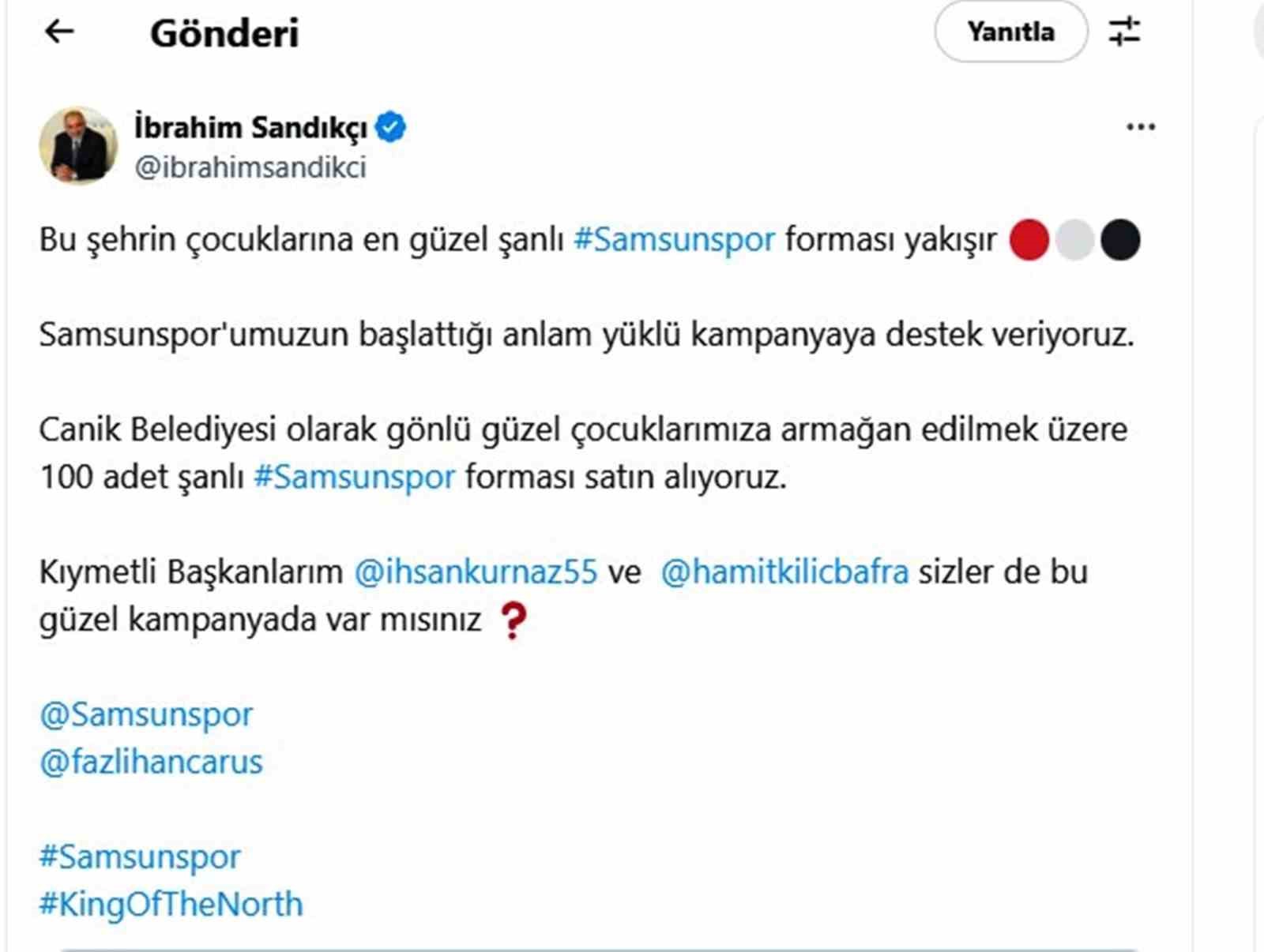 Samsun’da, belediye başkanlarından forma kampanyasına büyük destek
