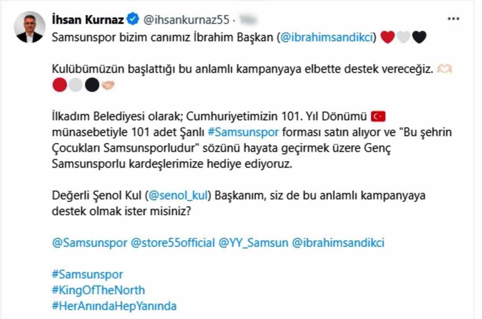 Samsun’da, belediye başkanlarından forma kampanyasına büyük destek
