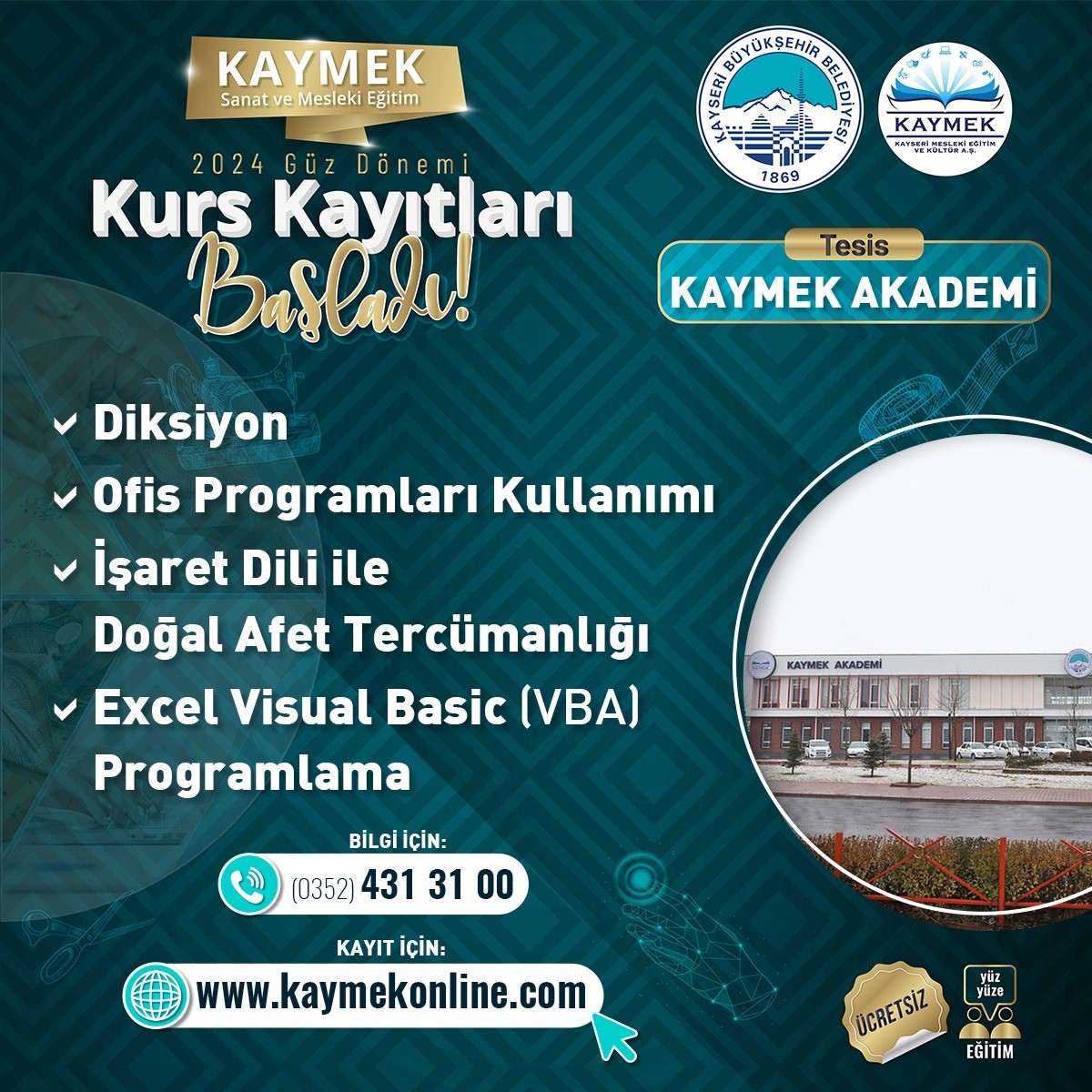 Büyükşehir KAYMEK’in yeni kurslarına kayıtlar başladı
