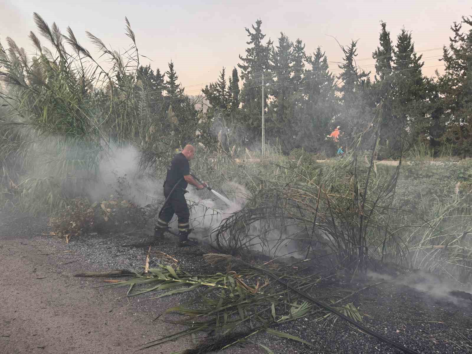 Arsuz’da dere yatağındaki otlar yandı
