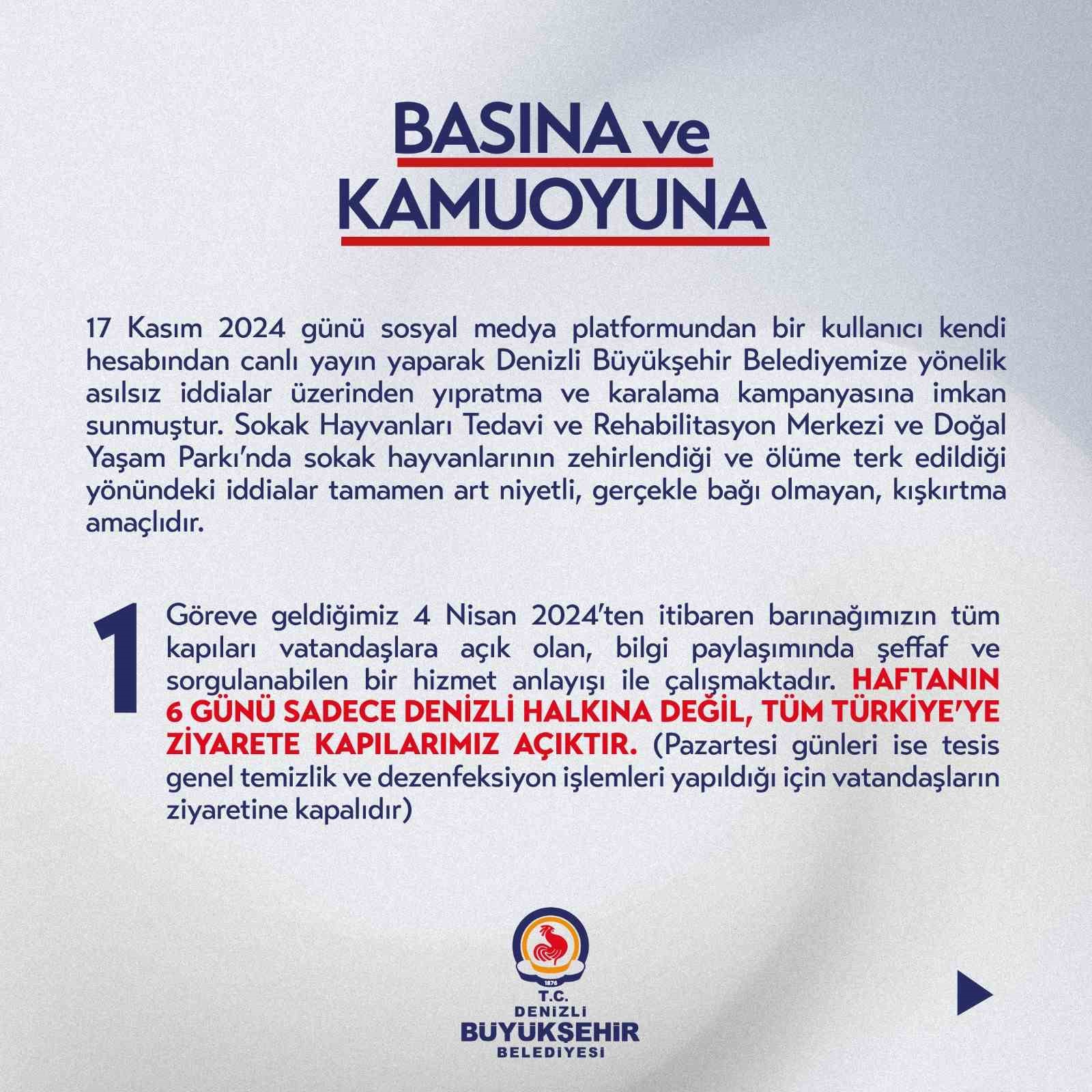 Denizli Büyükşehir Belediyesi; “Barınağımızın kapısı tüm Türkiye’ye açıktır”
