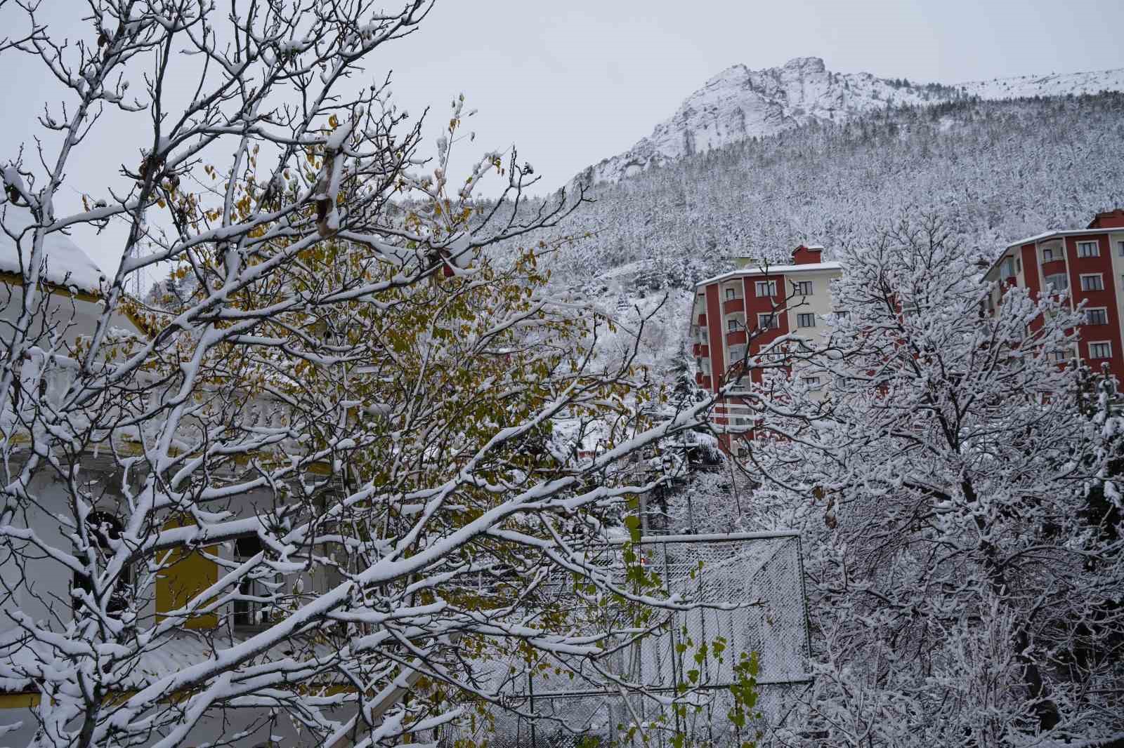 Gümüşhane şehir merkezi mevsimin ilk kar yağışının ardından beyaza büründü
