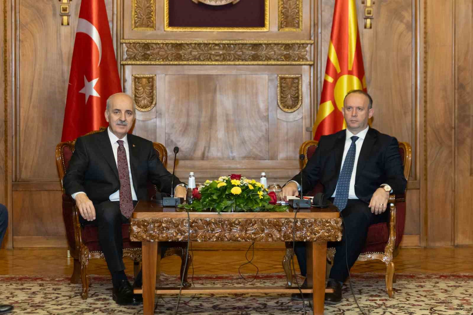 TBMM Başkanı Kurtulmuş, Kuzey Makedonya Meclisinde resmi törenle karşılandı
