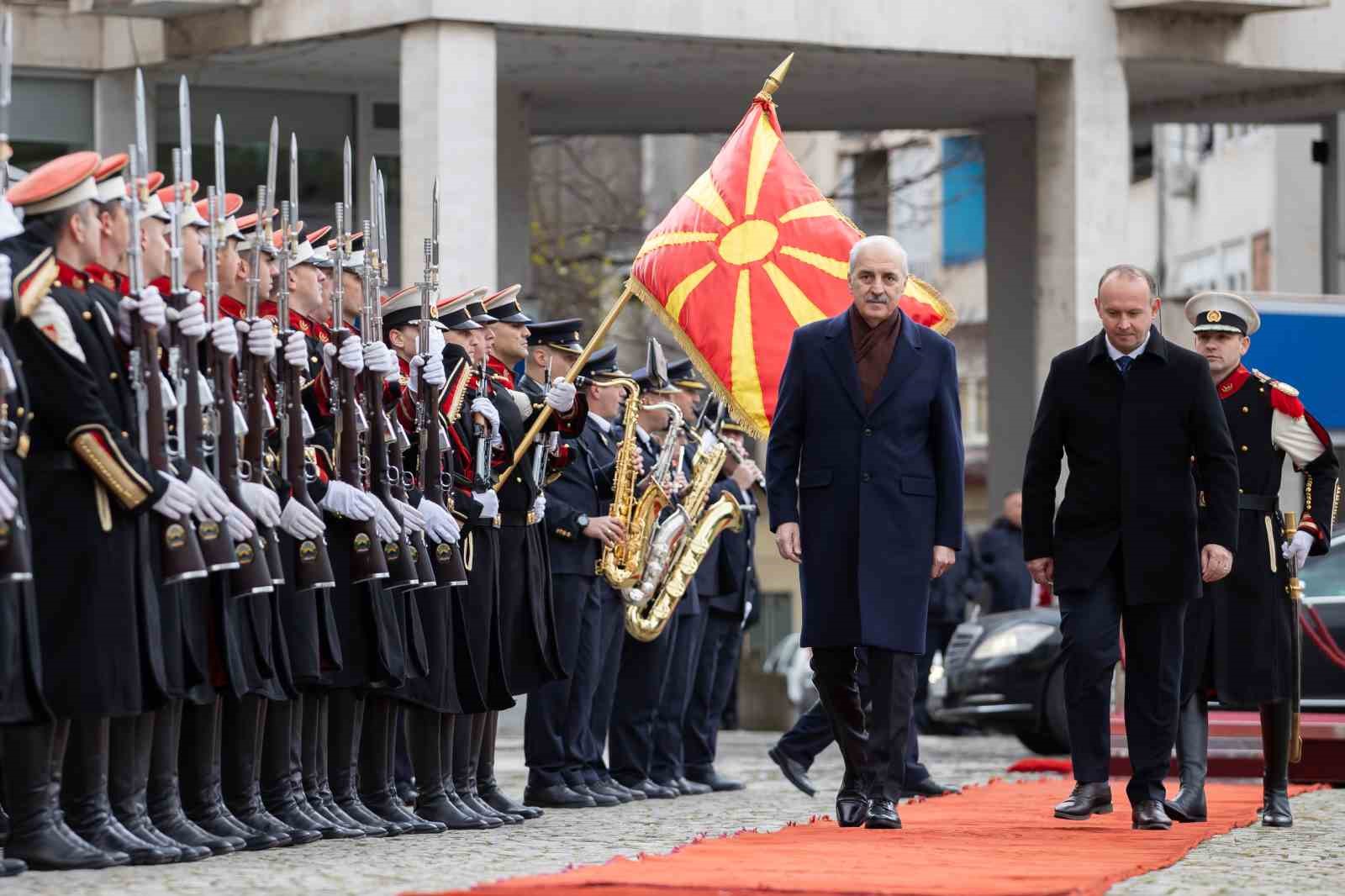 TBMM Başkanı Kurtulmuş, Kuzey Makedonya Meclisinde resmi törenle karşılandı
