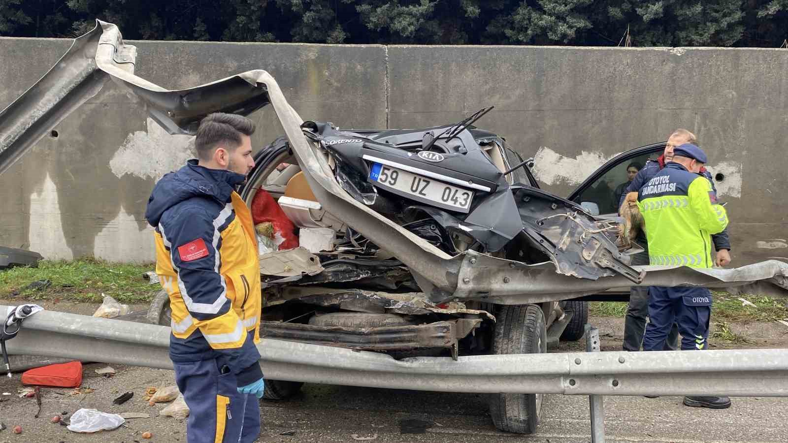 TEM’de cip istinat duvarına çarptı: Köpeğini bir an olsun bırakmadı
