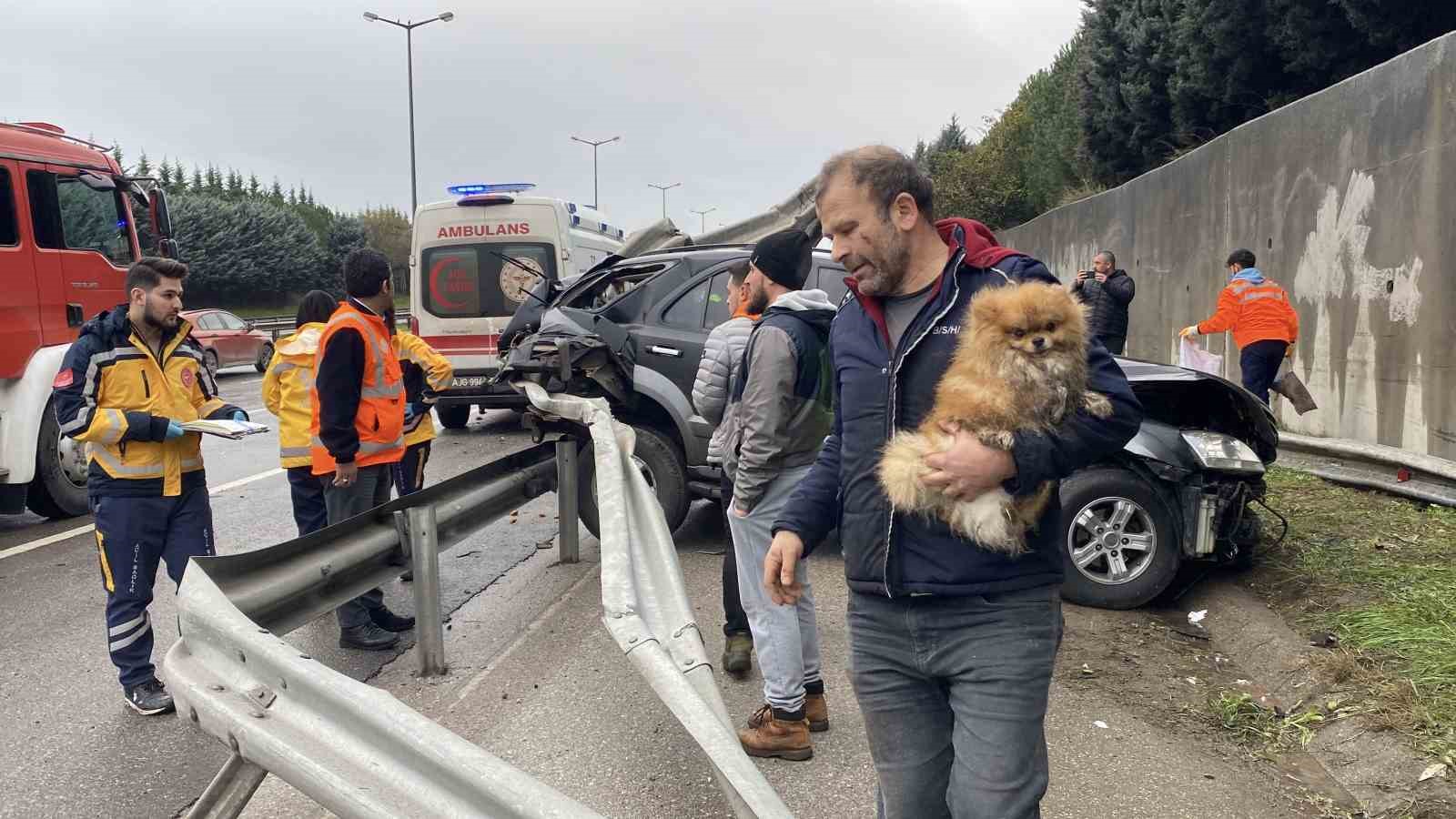 TEM’de cip istinat duvarına çarptı: Köpeğini bir an olsun bırakmadı
