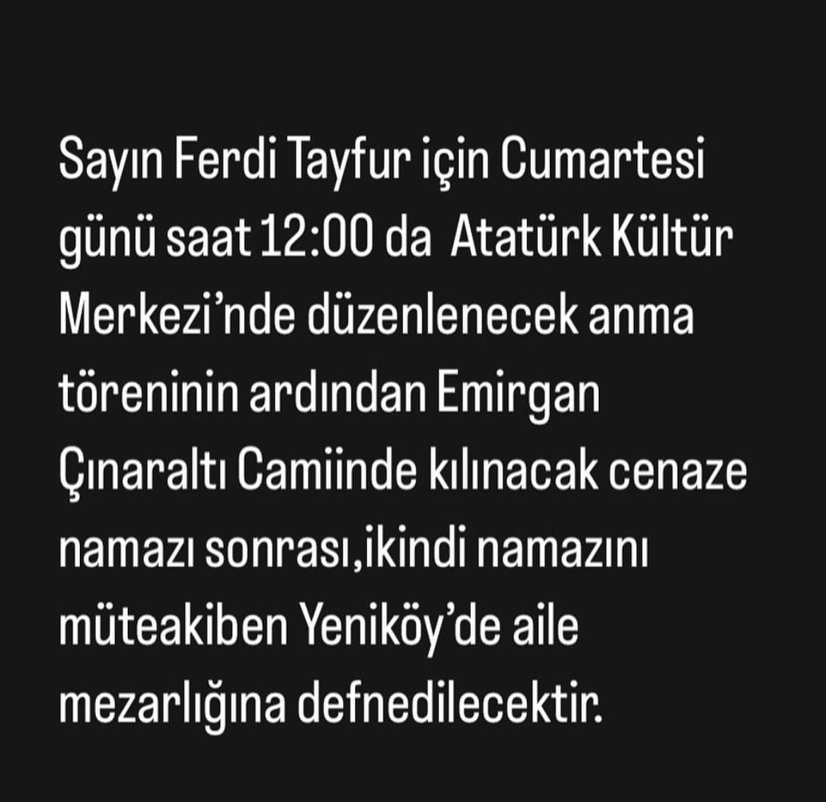 Ferdi Tayfur için 4 Ocak’ta İstanbul’da cenaze töreni düzenlenecek
