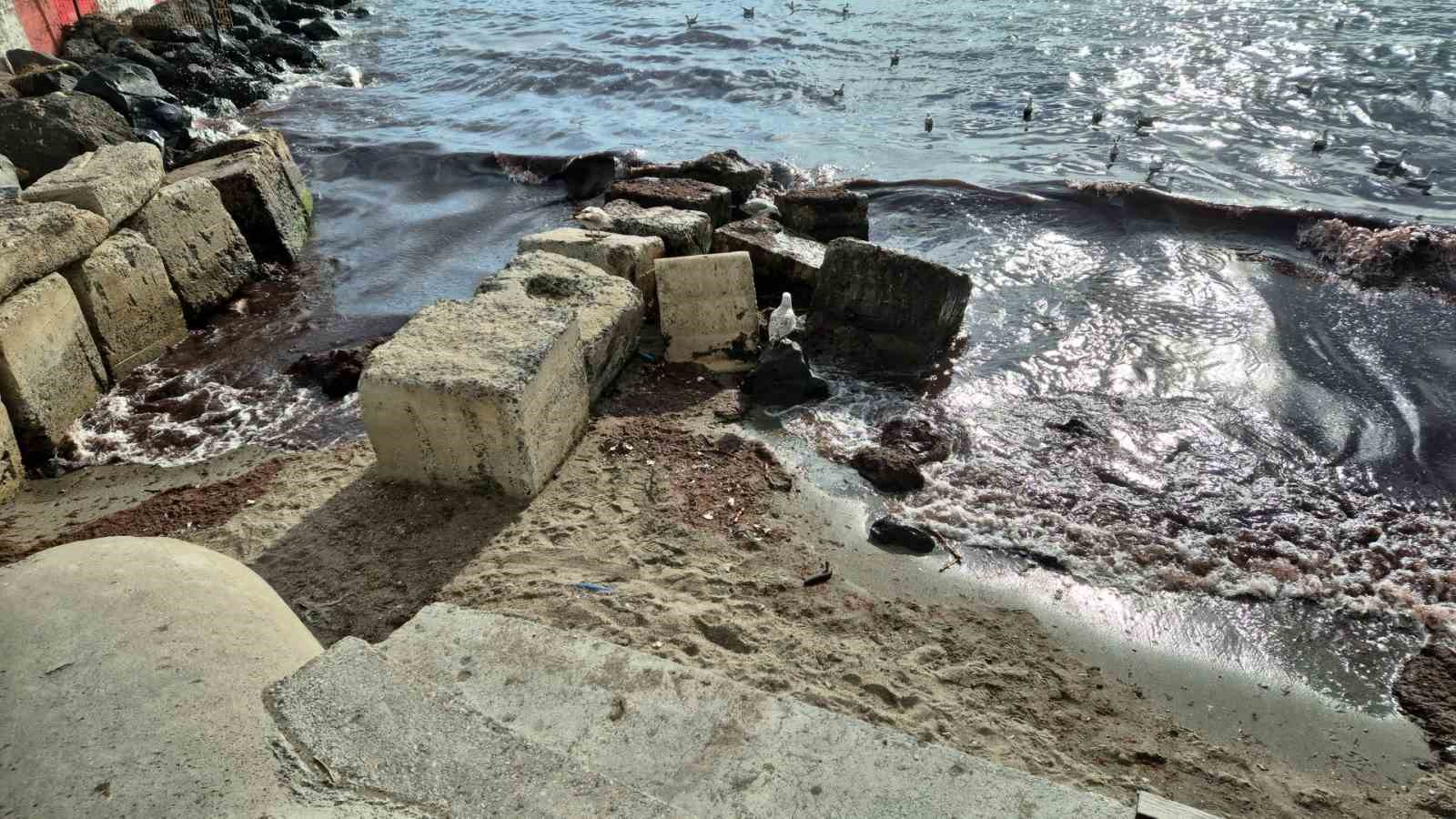 Poyraz fırtınası Marmara Denizi’ni kıyılarını kızıl renge boyadı
