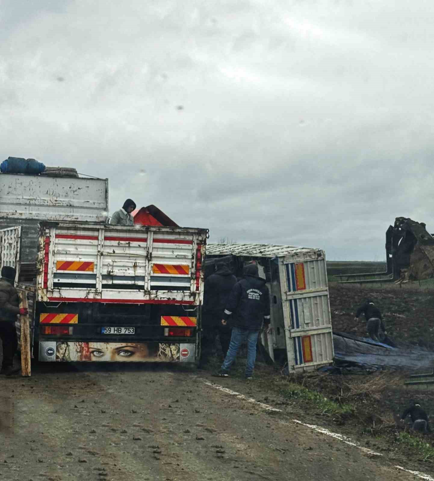 Kontrolden çıkan kamyon tarlaya devrildi
