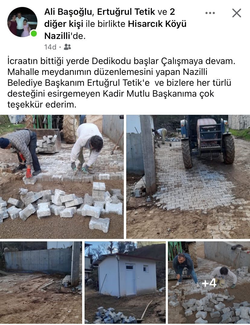 Hisarcık Mahalle Muhtarı Başoğlu’ndan Başkan Tetik’e teşekkür
