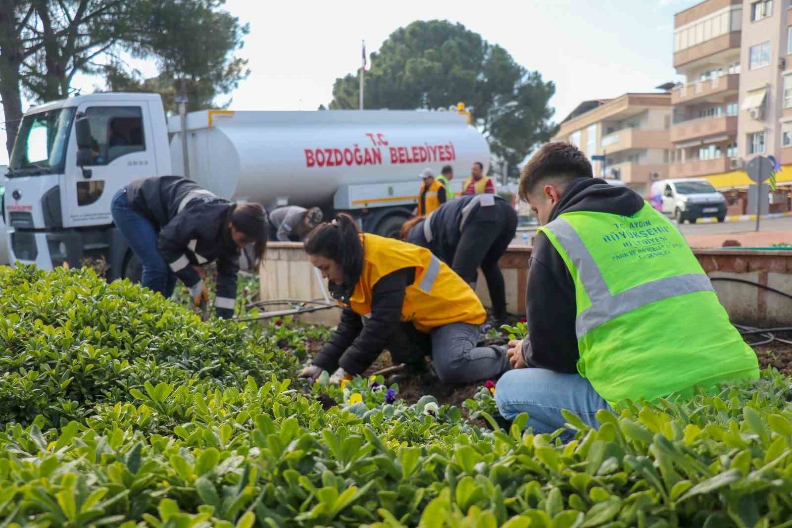 Bozdoğan’da mevsimlik çiçeklerin dikimi yapıldı
