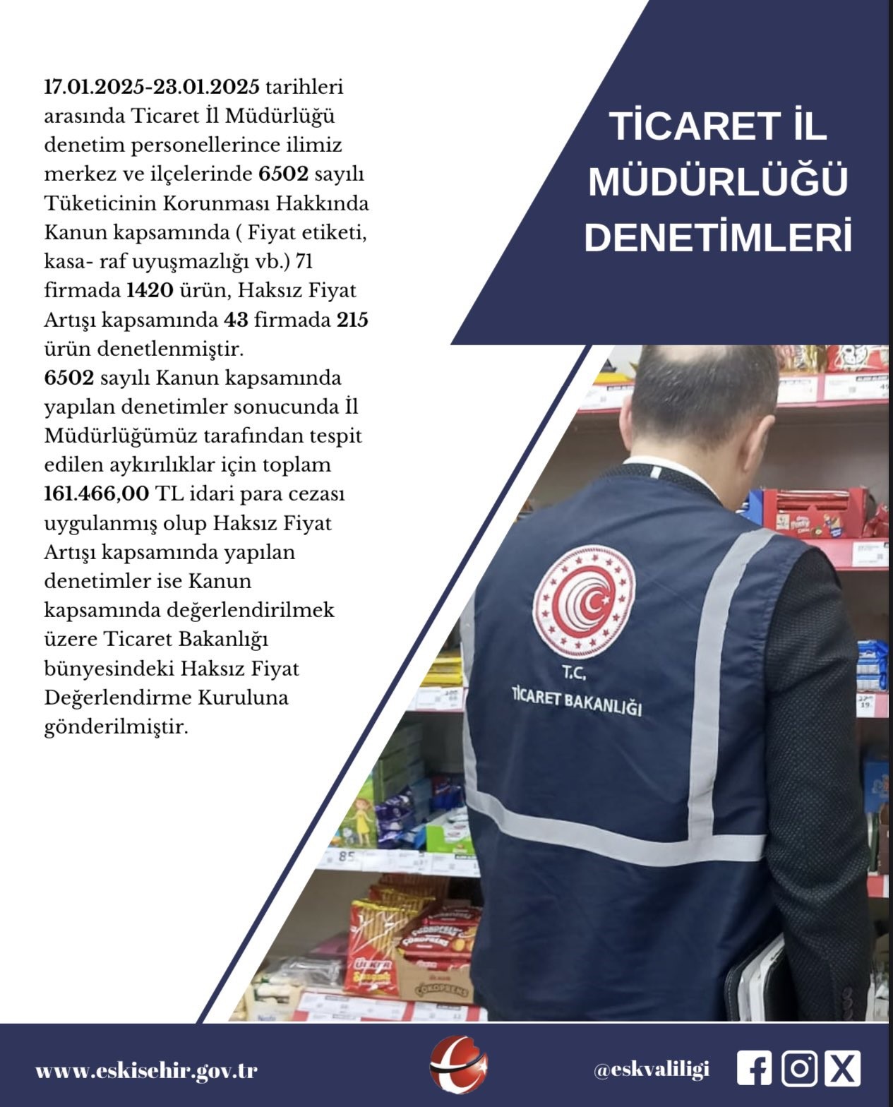 Eskişehir Ticaret İl Müdürlüğü denetimleri sürüyor
