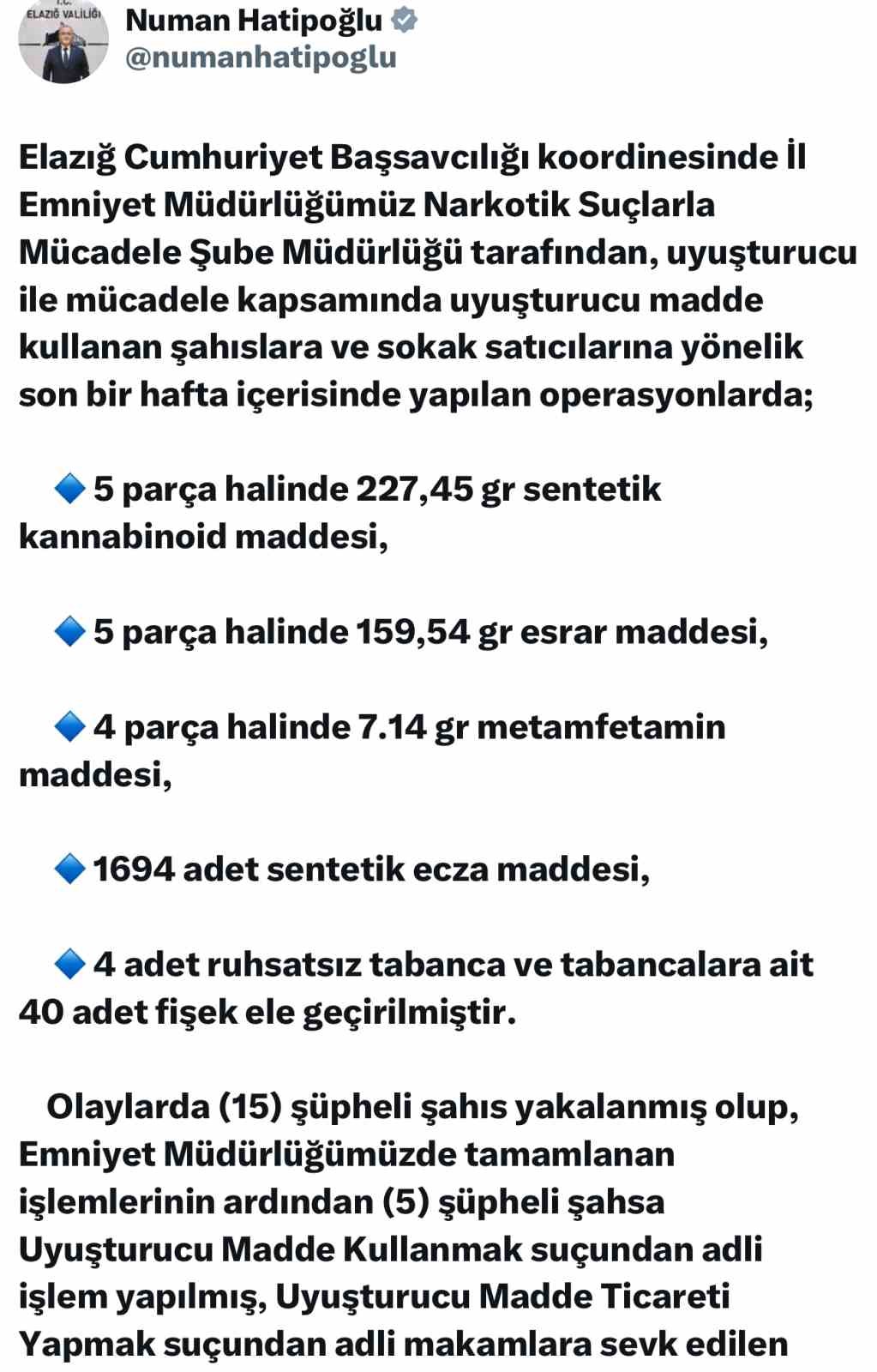 Elazığ’da uyuşturucu operasyonu: 10 tutuklama
